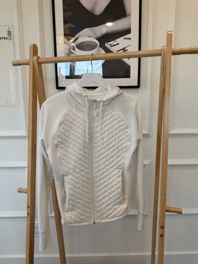 Old Navy White Quilted Hooded Zip Jacket - Women